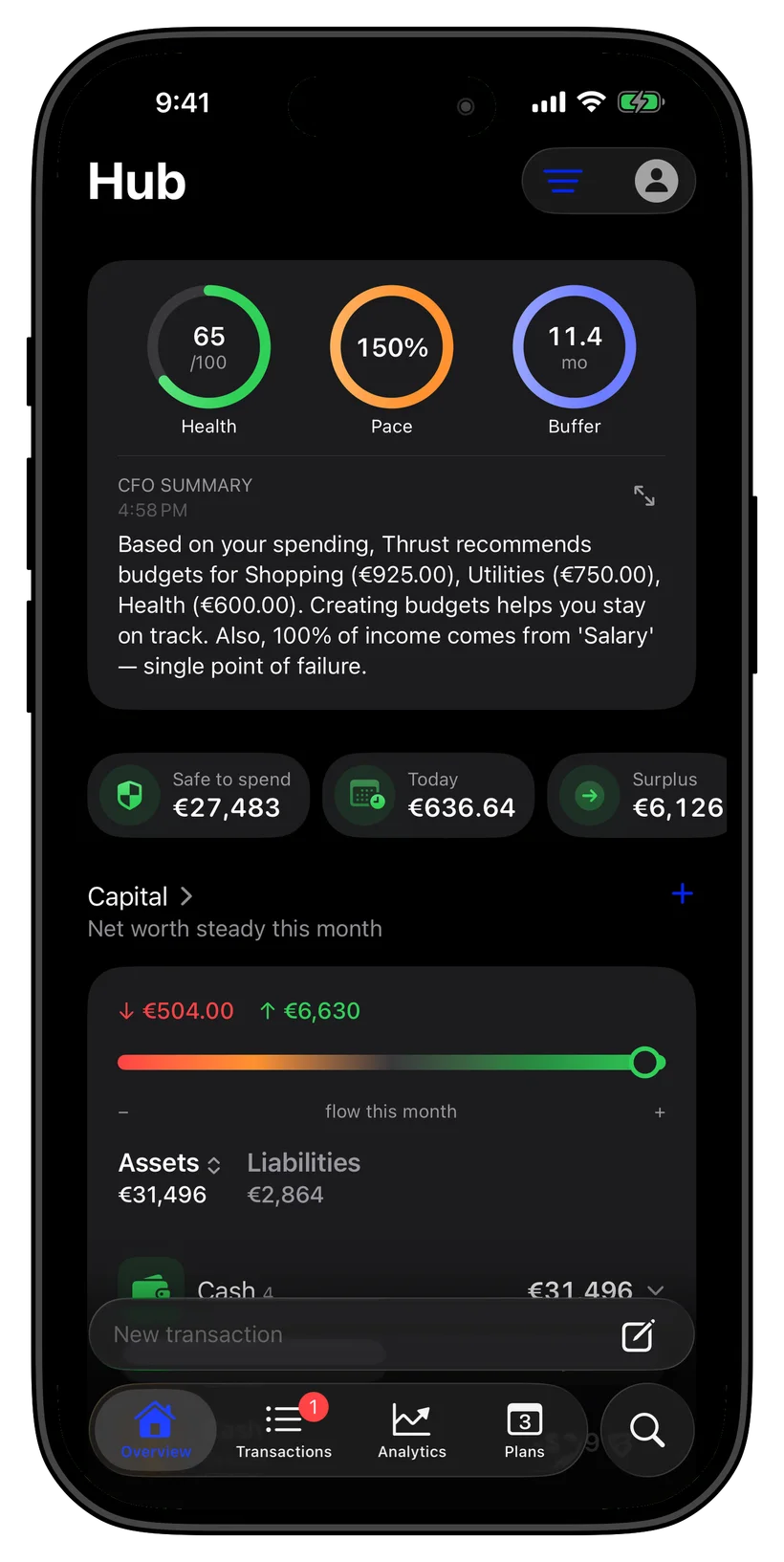 Thrust customizable Hub home screen